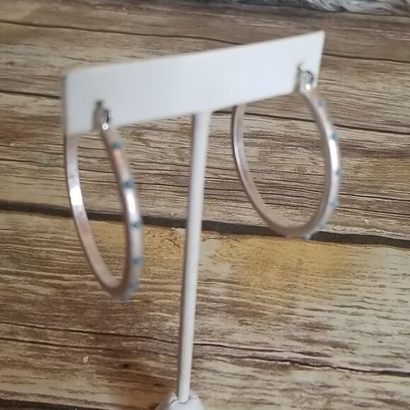 Silvertone Hoop Earring with Blue Stones - Picture 3 of 3